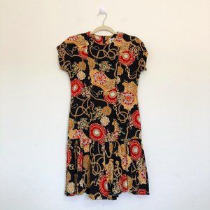 VLP Petites Vintage Gold Chain Drop Waist Dress